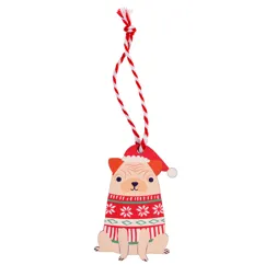 wooden hanging christmas decoration - pug