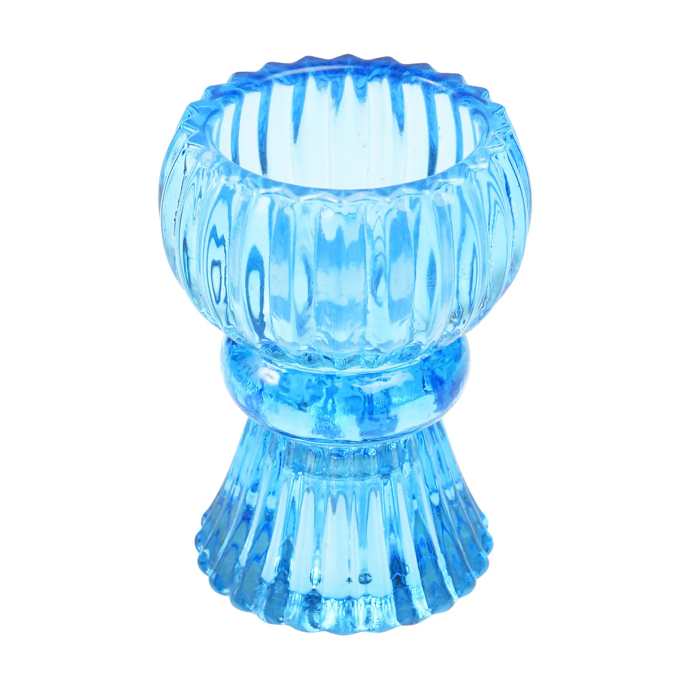 double ended glass candle holder - blue