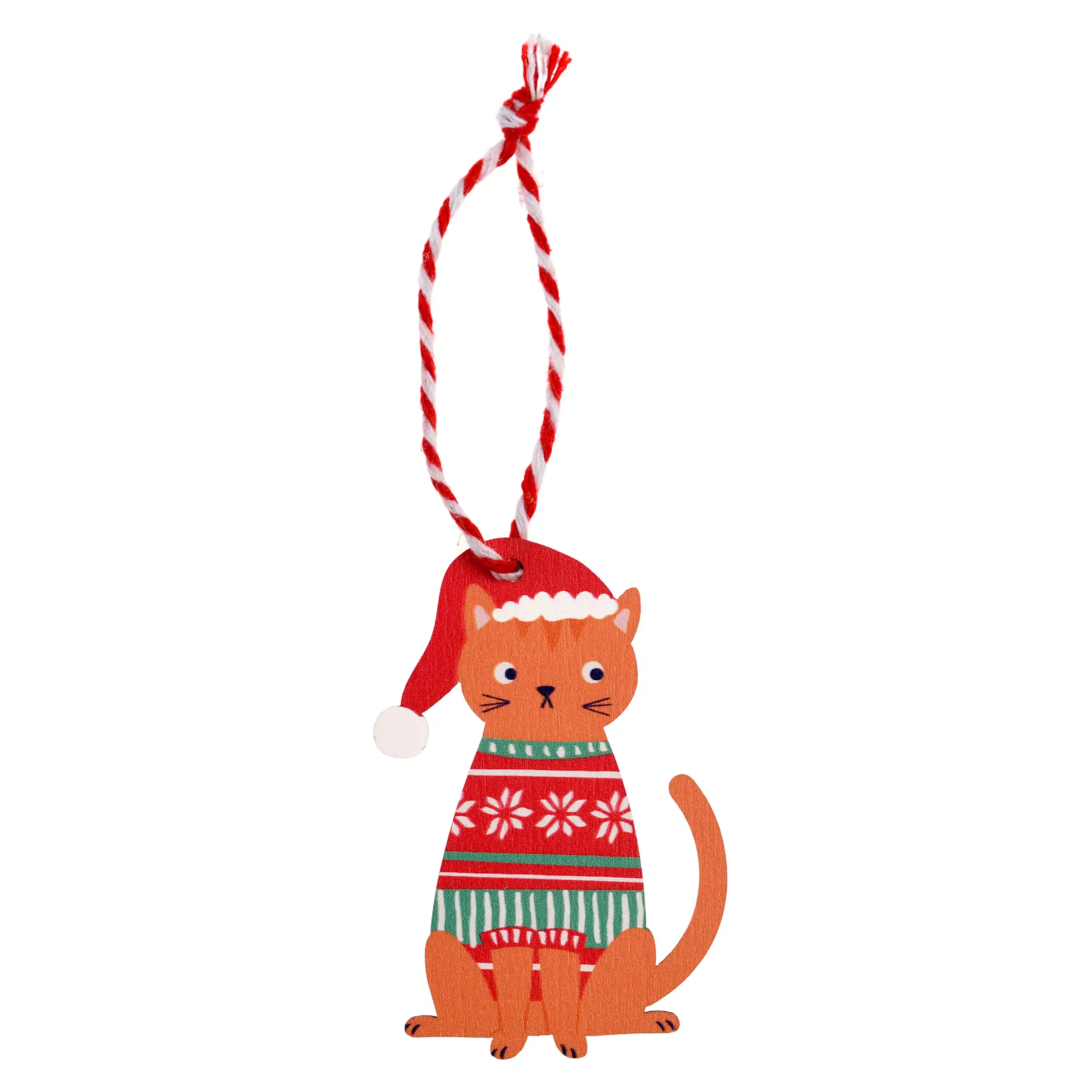 wooden hanging christmas decoration - ginger cat
