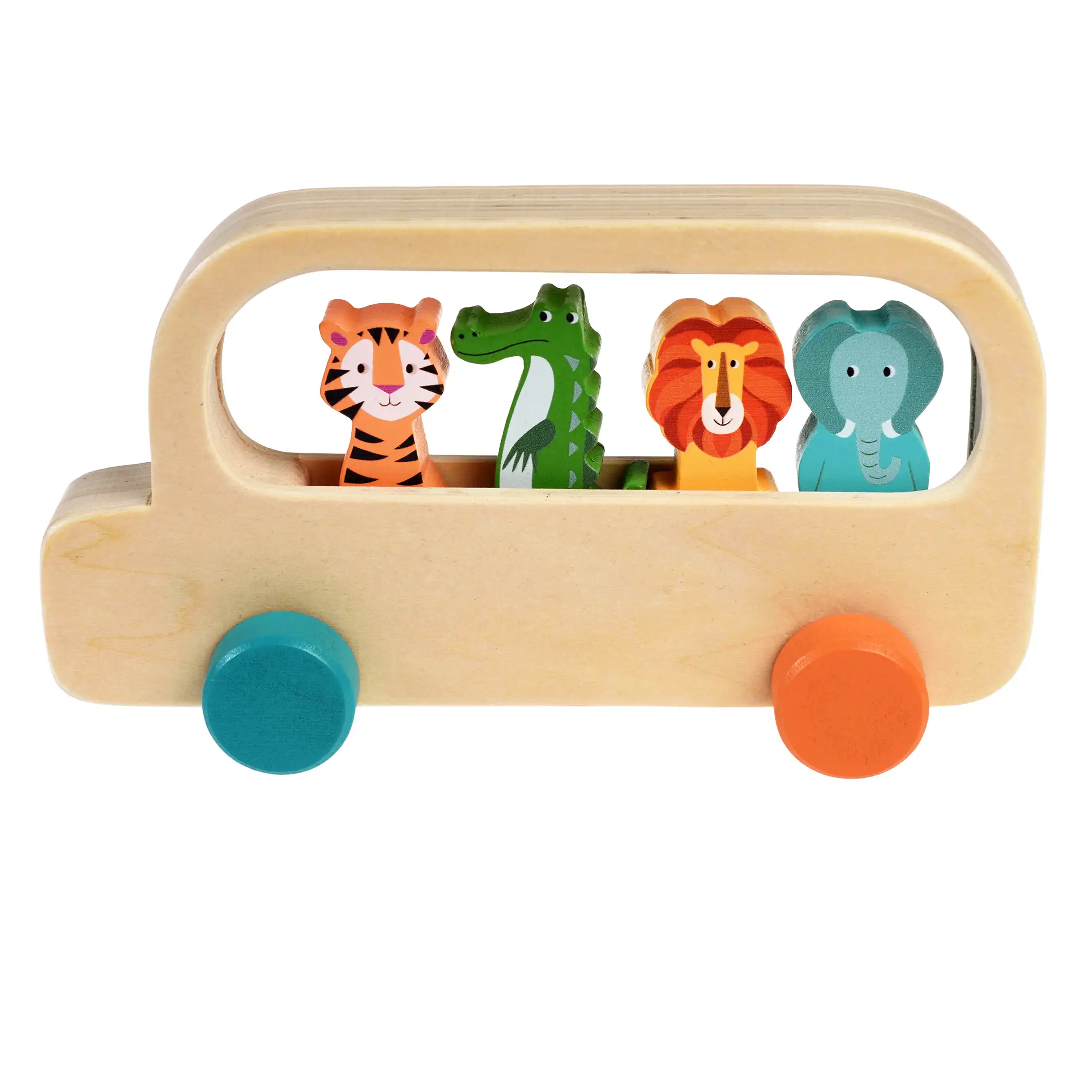 wooden bus toy - colourful creatures