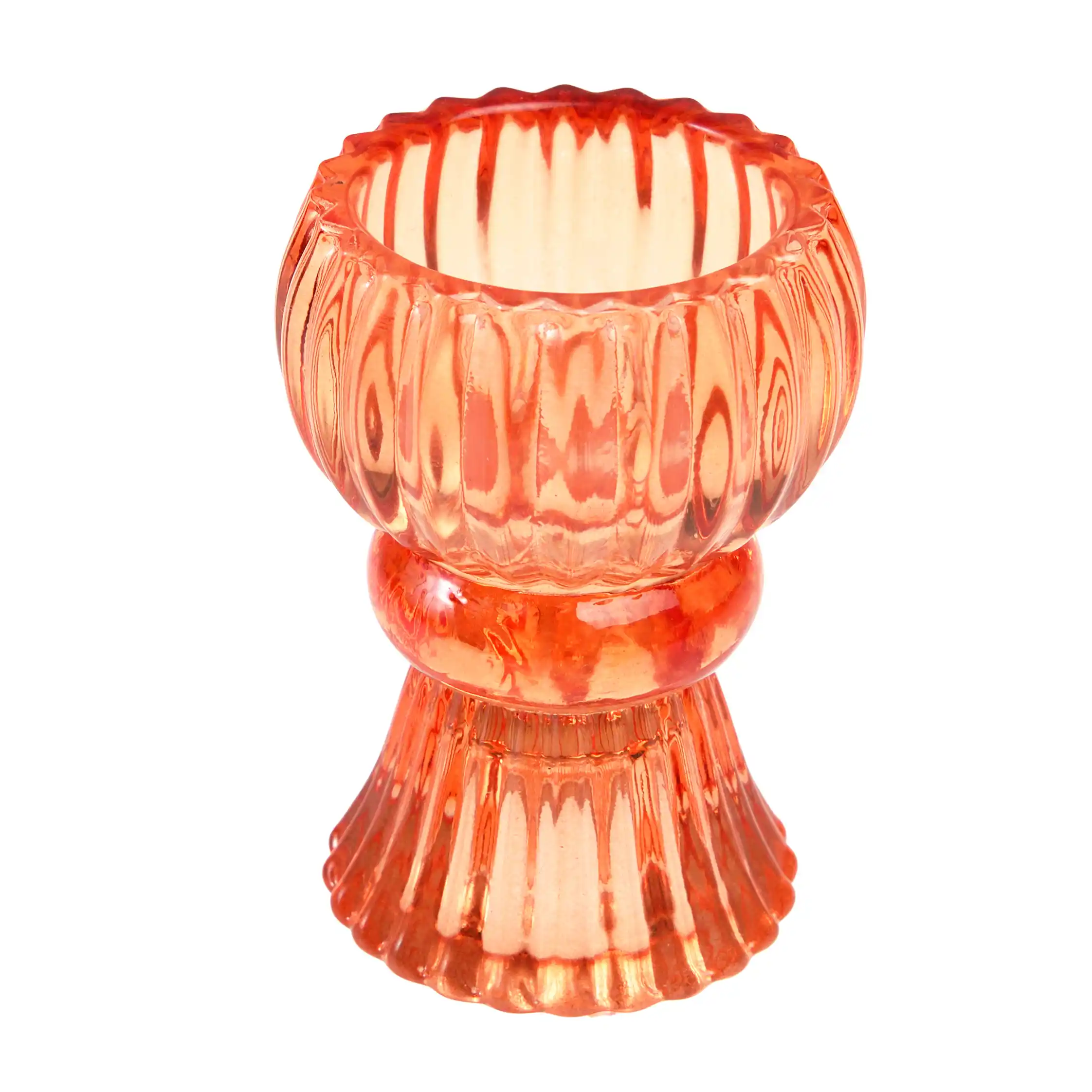 doppelseitiger kerzenständer aus orangefarbenem glas