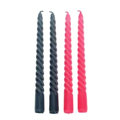 twisted candles (pack of 4) - dark grey and pink
