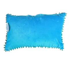 velvet pom pom cushion - blue