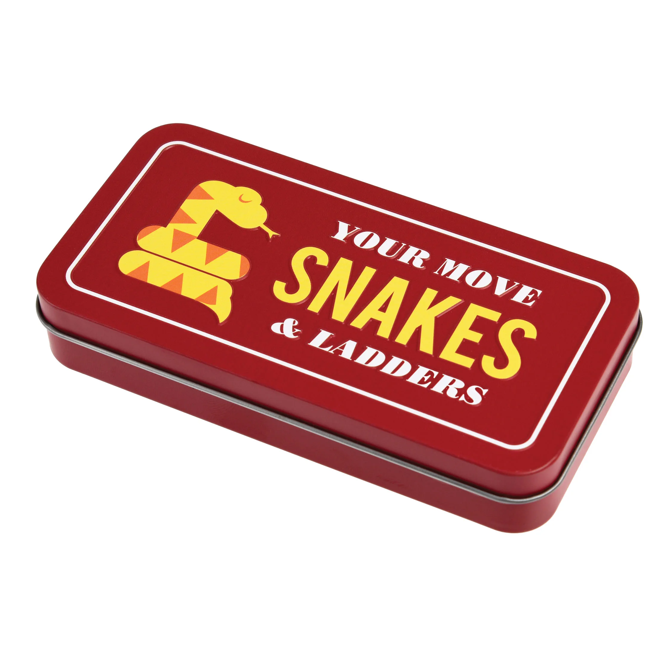 travel snakes and ladders game in a tin