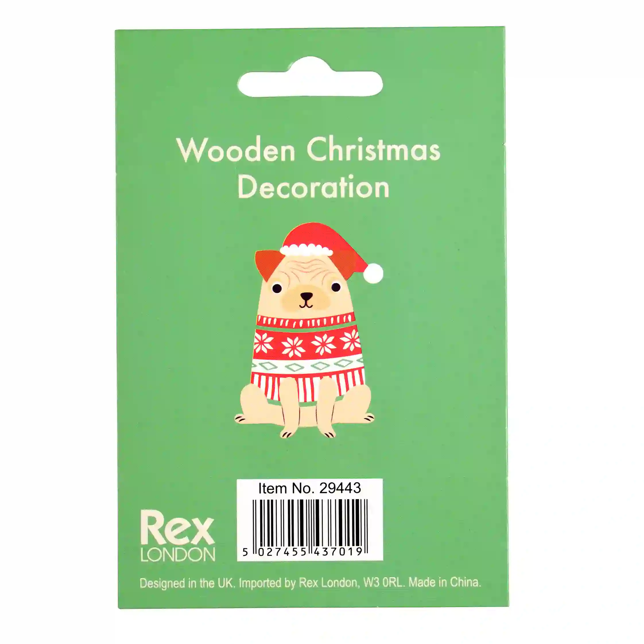 wooden hanging christmas decoration - pug