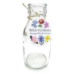 florero de botella de leche escolar - wild flowers