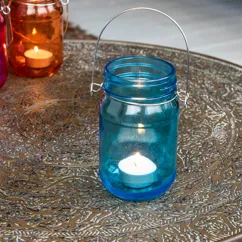 jam jar tealight holder - blue
