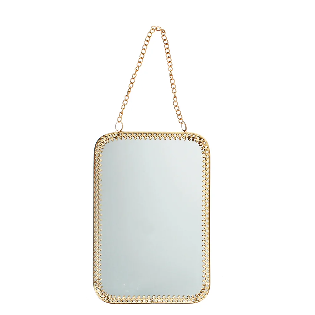 hanging mirror (15.5cm x 10.5cm) - rectangular, gold tone