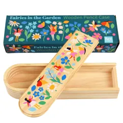 wooden pencil case - fairies in the garden