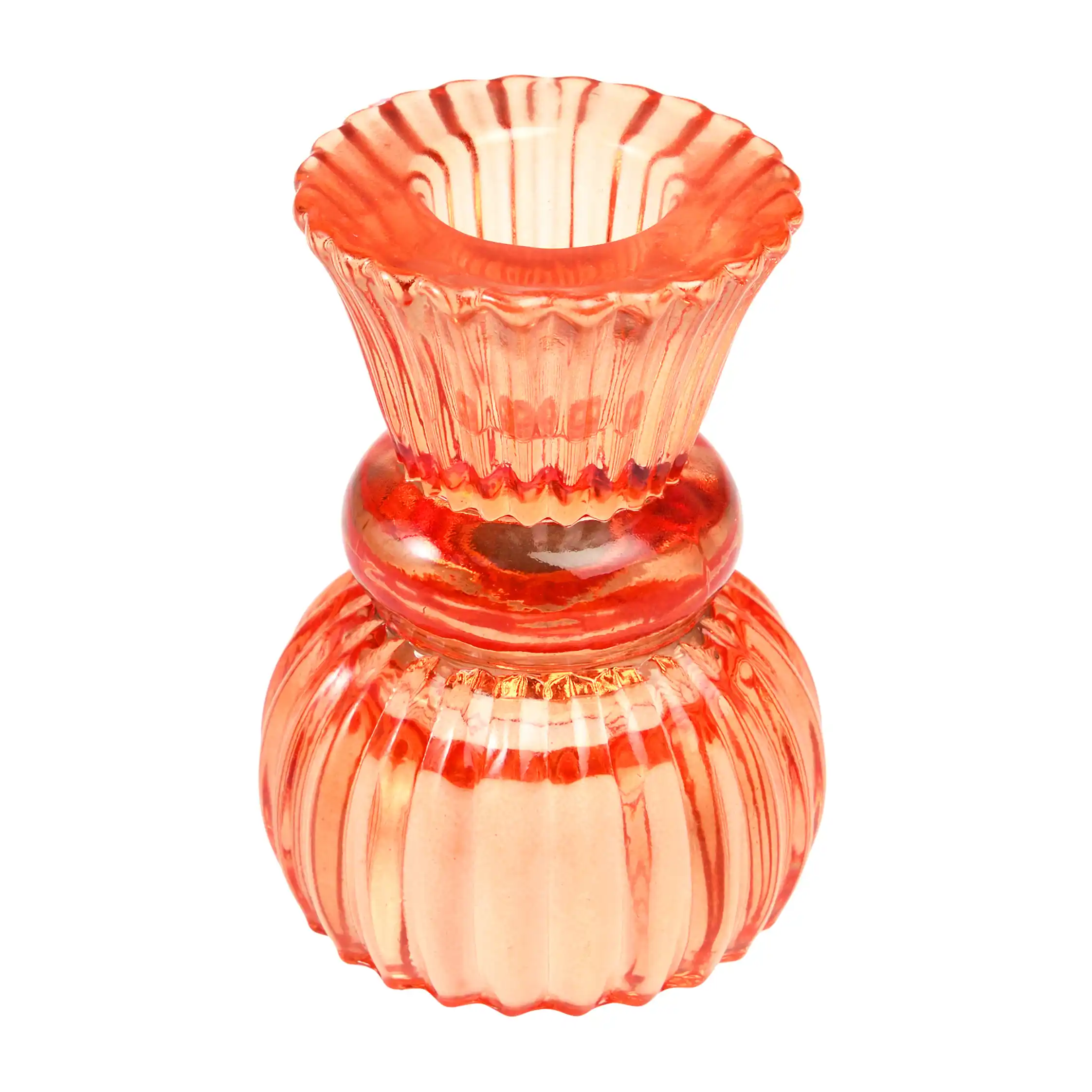 doppelseitiger kerzenständer aus orangefarbenem glas