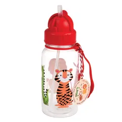children's water bottle with straw 500ml - colourful creatures