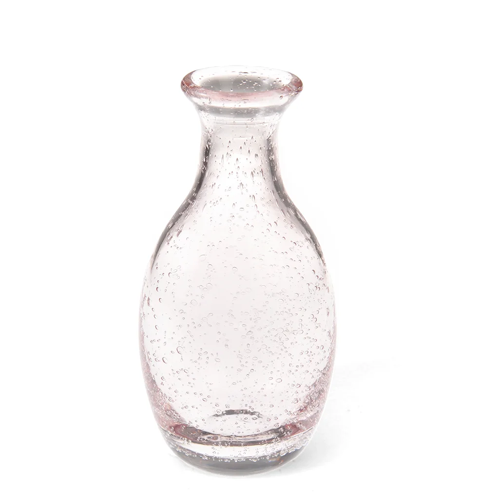 jarrón de vidrio soplado a mano con burbujas (14 cm) - rosa