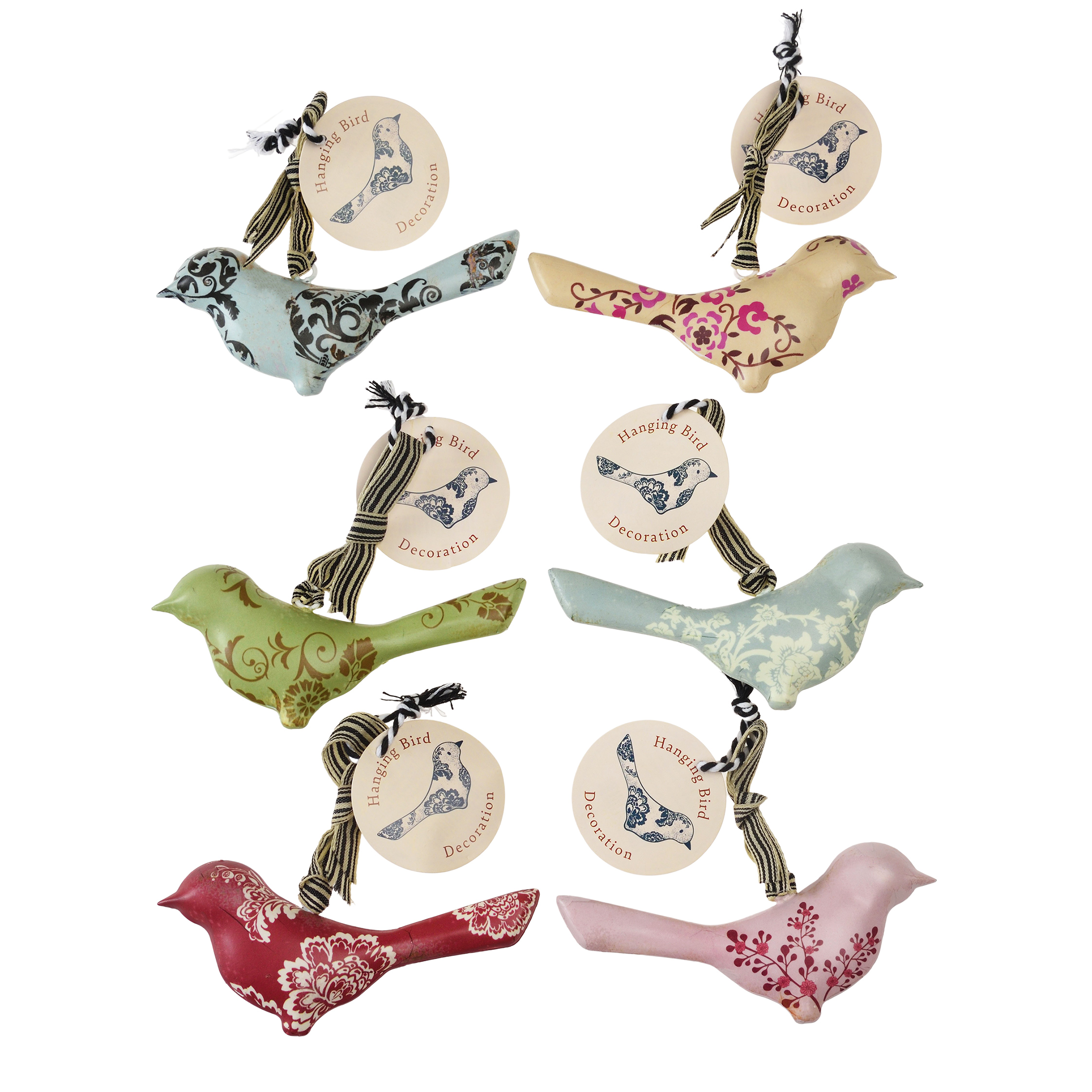 rustic metal bird hanging decoration (assorted colours)