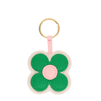 faux leather keyring - green daisy