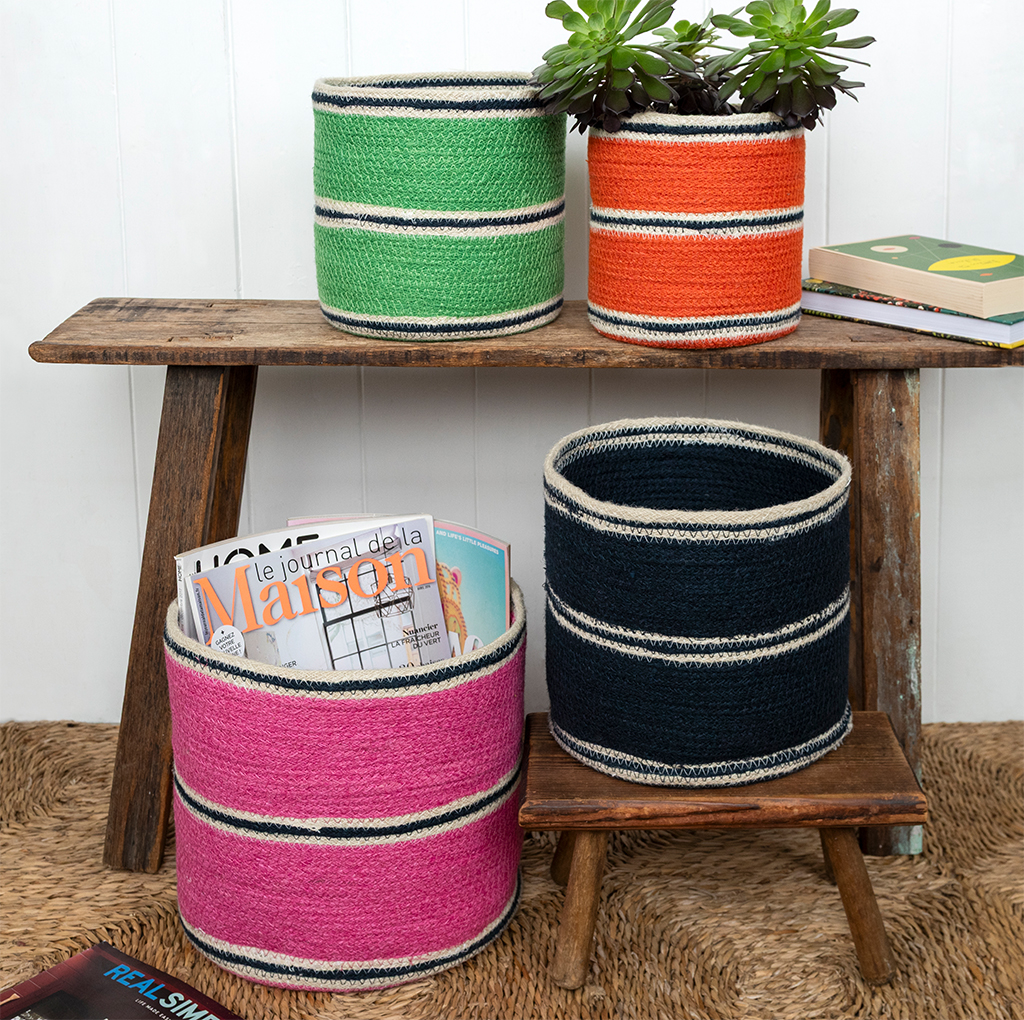 round jute storage baskets (set of 4) - multi-colour