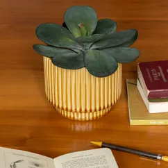 ridged plant pot - mustard ridged plant pot - mustard