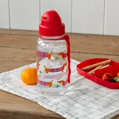 botella de agua para niños con pajita 500ml - perro salchicha