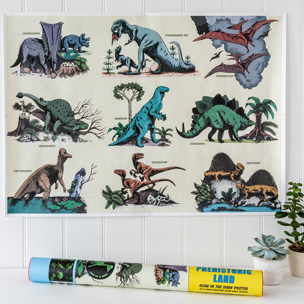 glow in the dark poster - prehistoric land