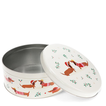cake storage tin - festive sausage dog
