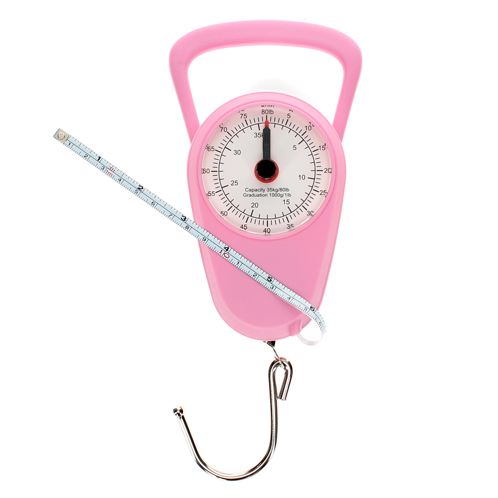 travel scales with tape measure - pink
