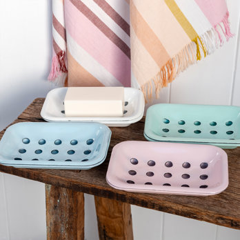 two-part enamel soap dish - pink