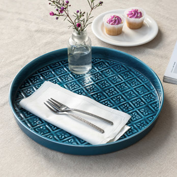 round enamel trinket tray (30cm) - blue