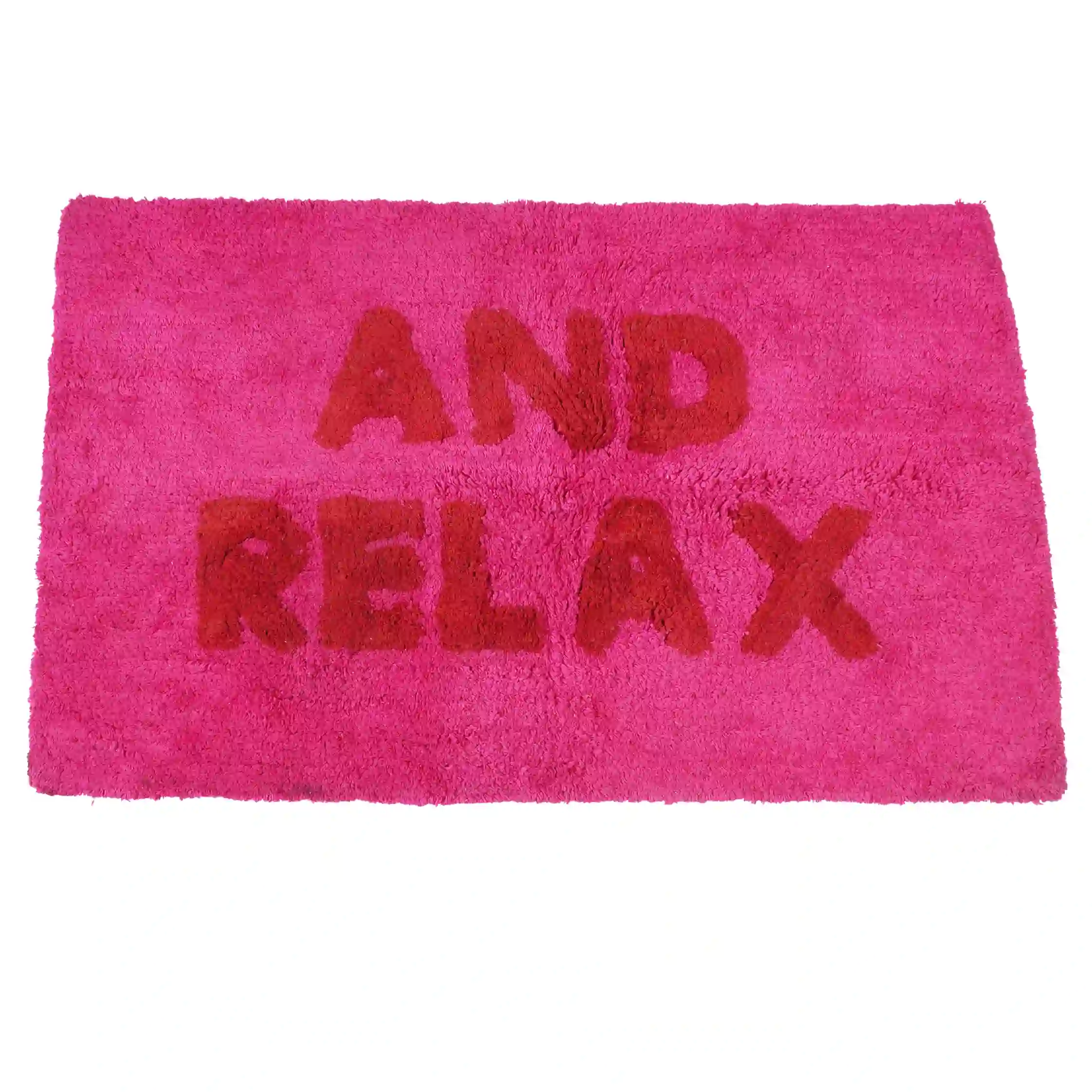 alfombrilla de nudos de baño en algodón - 'and relax' rosa