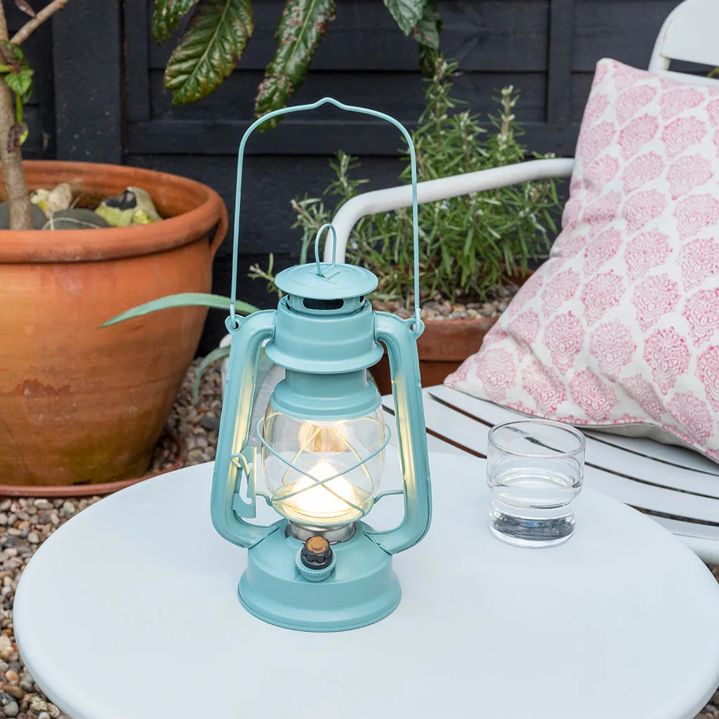 led hurricane lantern - light blue