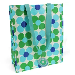 shopping bag - blue and green daisy