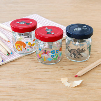 glass jar pencil sharpener - fairies in the garden