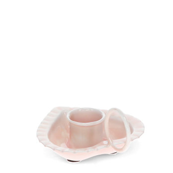 enamel heart-shaped chamberstick candle holder - pink