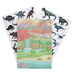 tarjeta con escenas de dinosaurios y pegatinas reutilizables