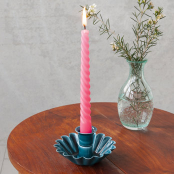 enamel cupped flower candle holder - blue