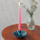 enamel cupped flower candle holder - blue
