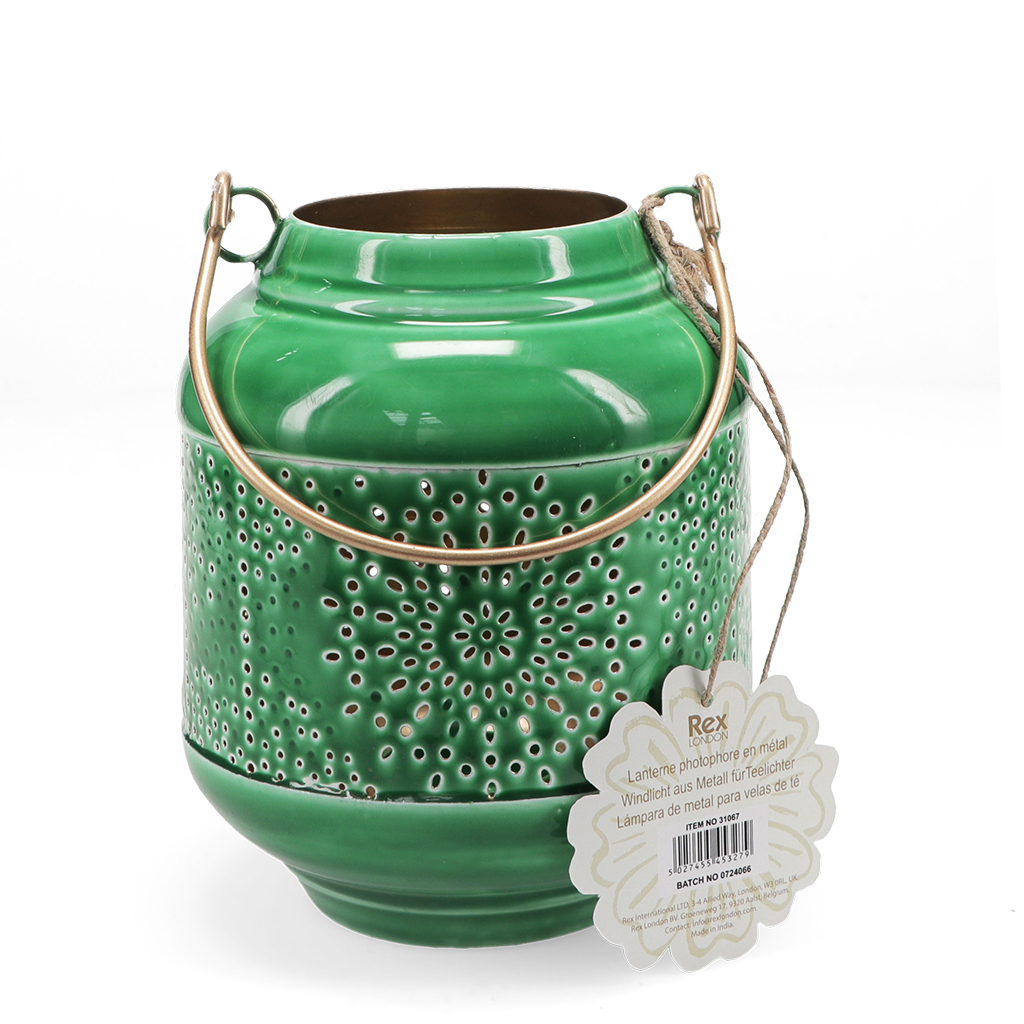 enamel tealight lantern - dark green