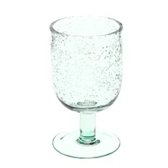 copa de vidrio soplado a mano con burbujas y tallo - azul