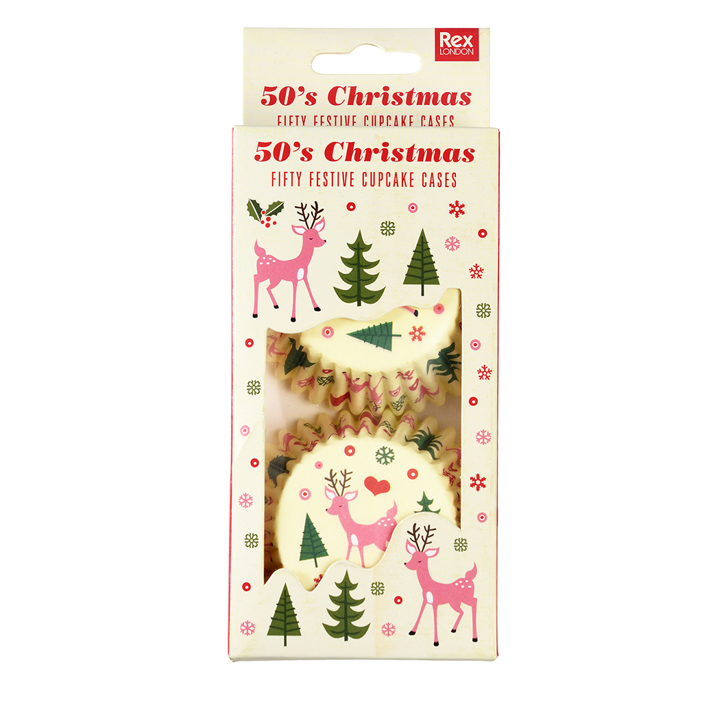 cupcake cases (pack of 50) - 50s christmas 