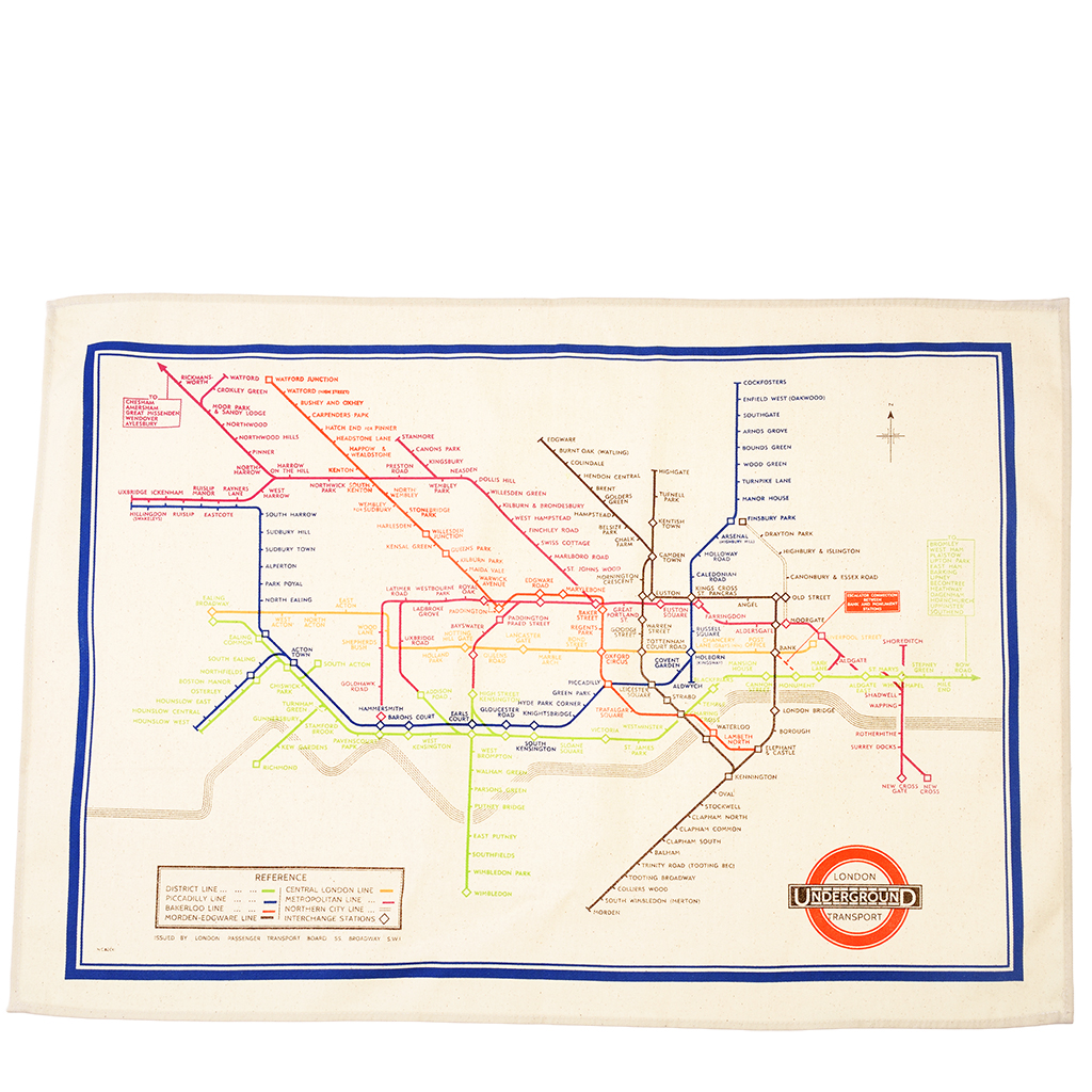 cotton tea towel - tfl heritage tube map