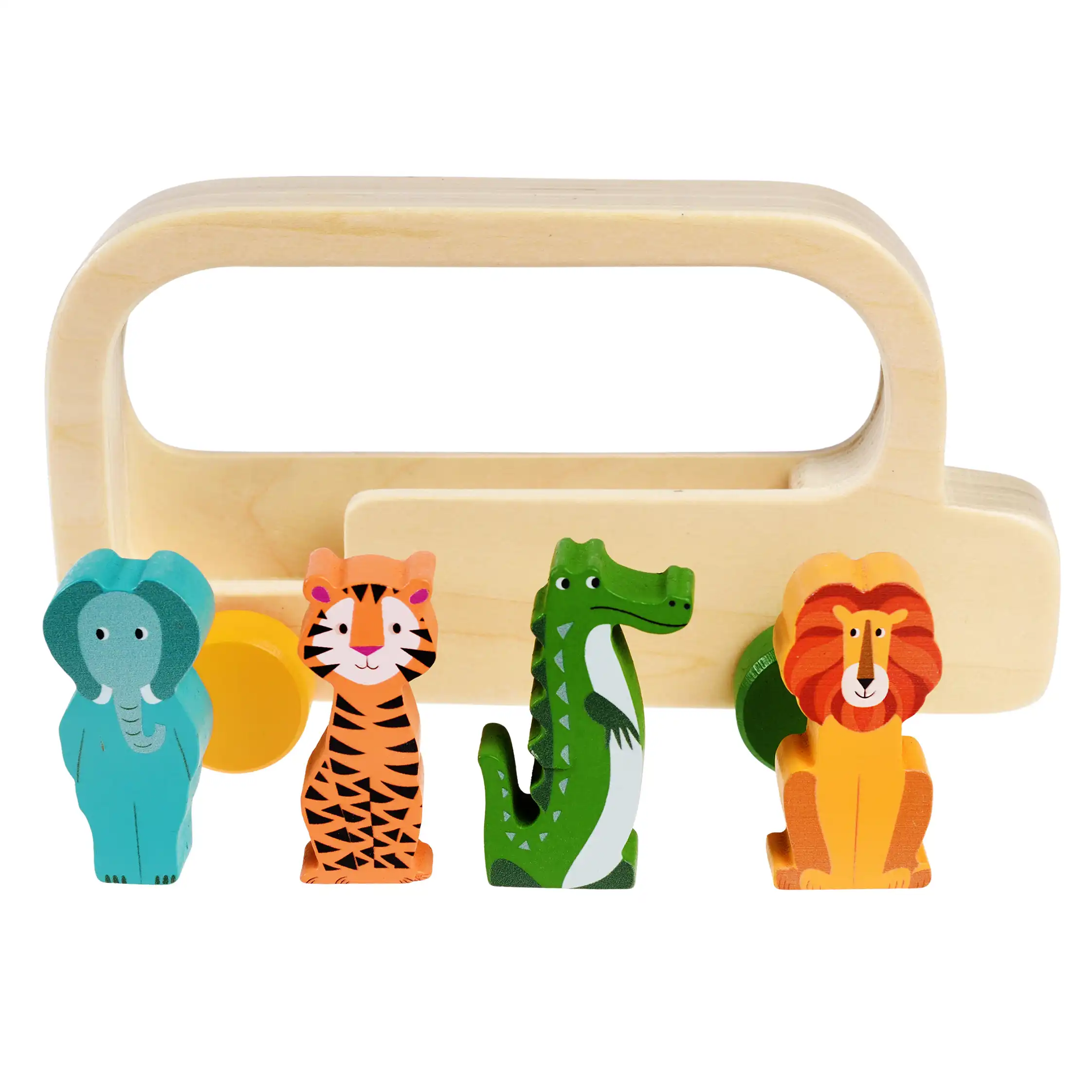 wooden bus toy - colourful creatures