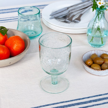 stemmed hand blown bubble glass 350ml - blue
