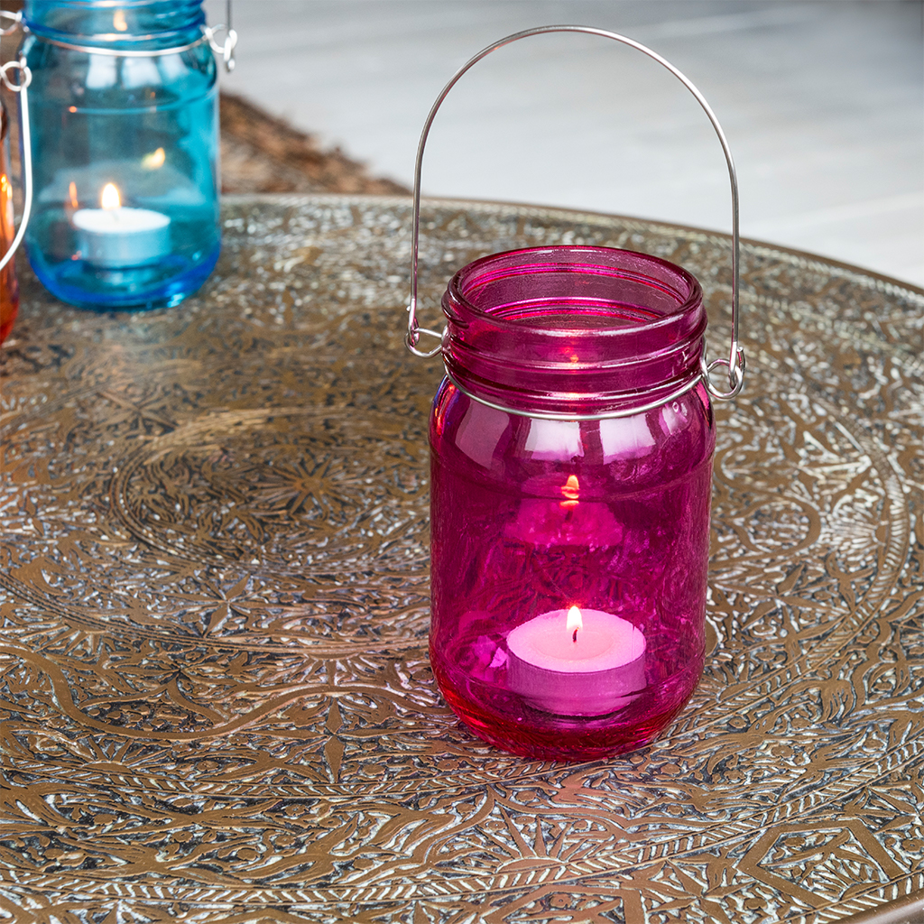 jam jar tealight holder - pink