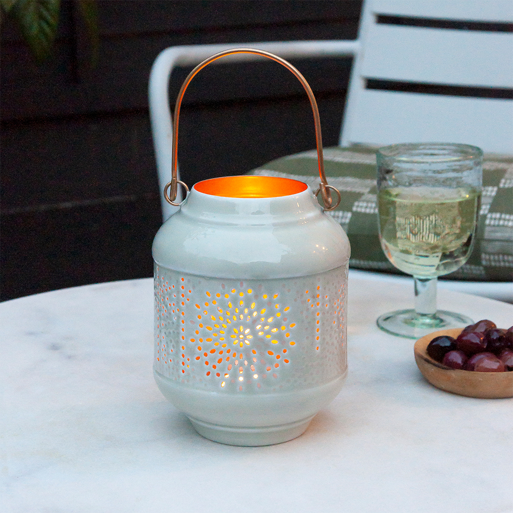 enamel tealight lantern - light grey