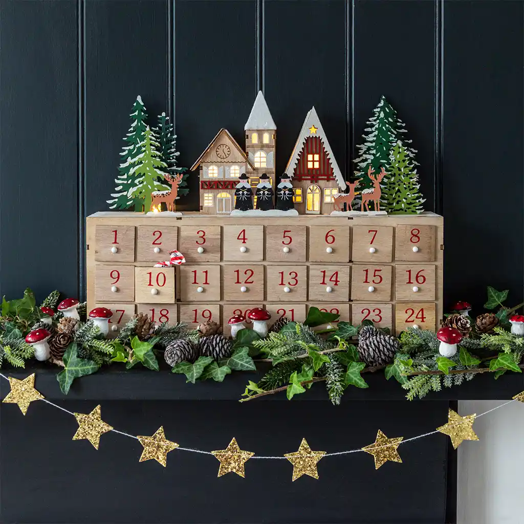 wooden advent calendar with led lighting - carol singers