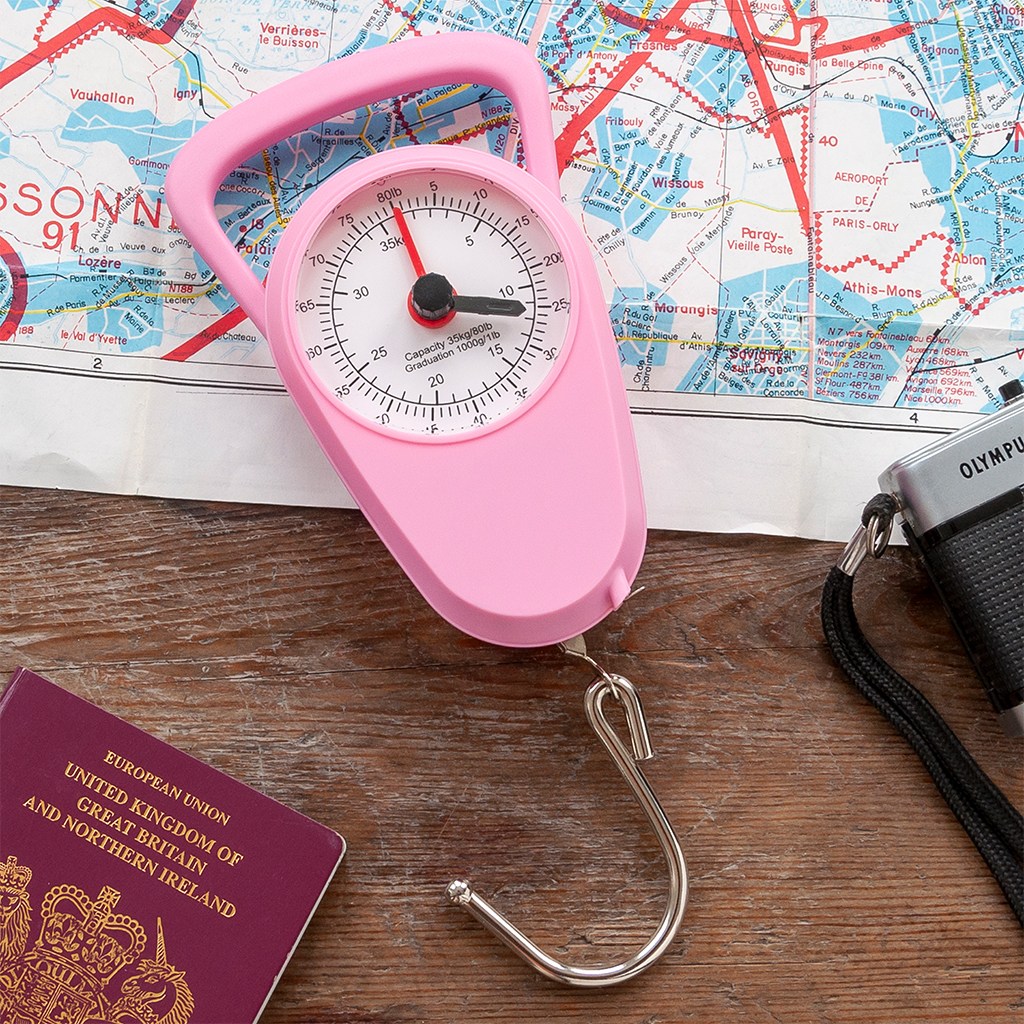 travel scales with tape measure - pink