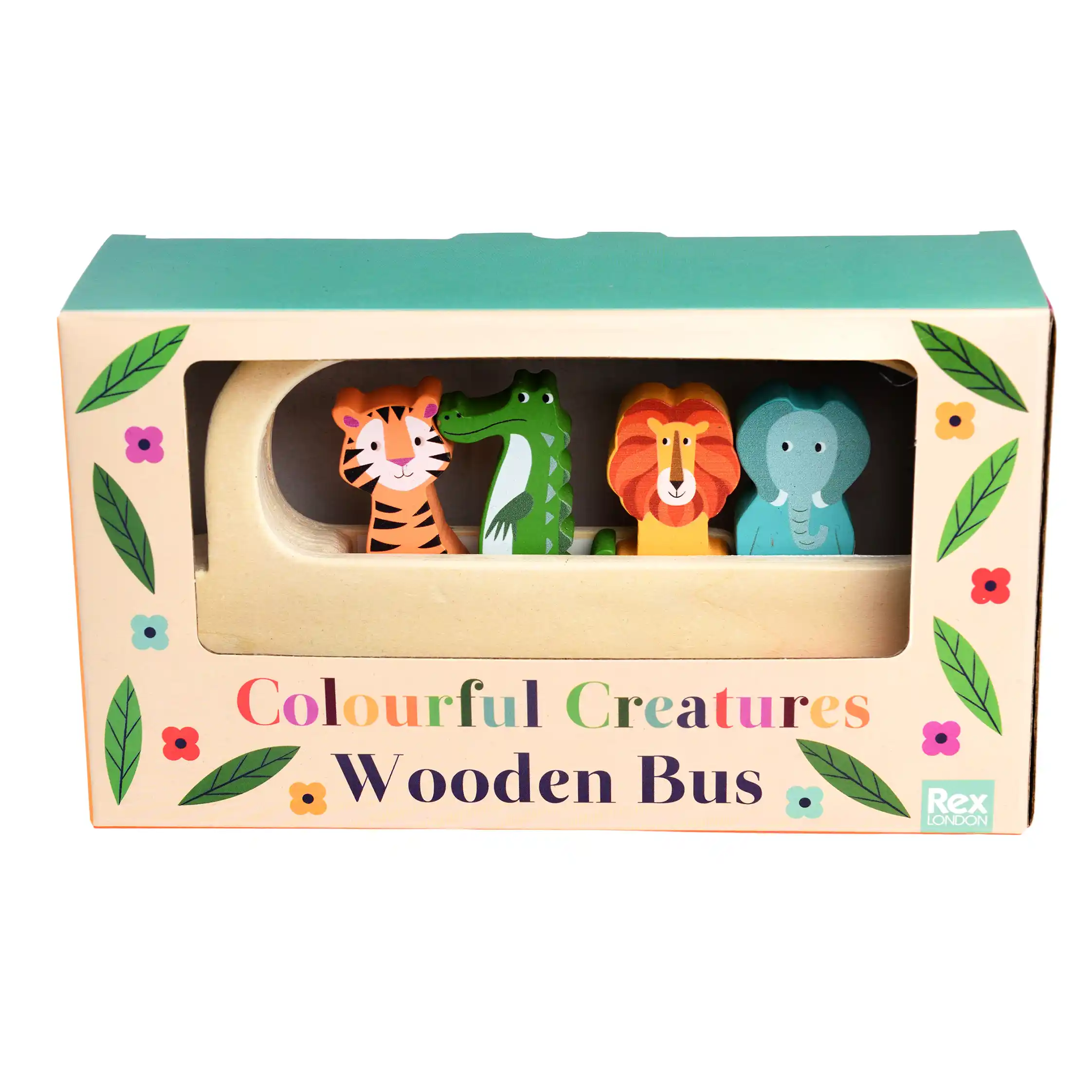 wooden bus toy - colourful creatures