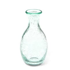 jarrón de vidrio soplado a mano con burbujas - azul