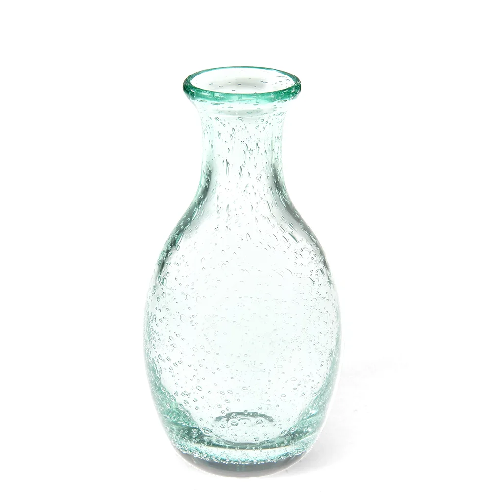 jarrón de vidrio soplado a mano con burbujas (14 cm) - azul