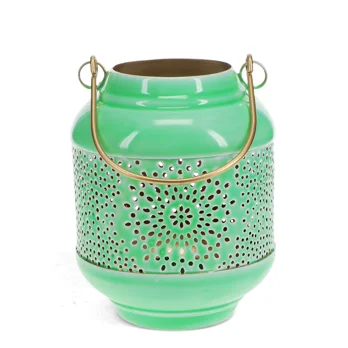 enamel tealight lantern - green enamel tealight lantern - green