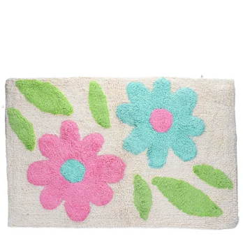 tufted cotton bath mat - green and pink flowers tufted cotton bath mat - green and pink flowers