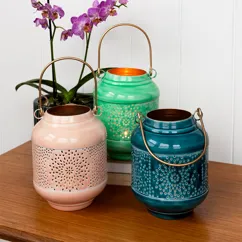 enamel tealight lantern - green enamel tealight lantern - green